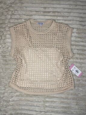 Steve Madden Beige Crochet Knit Sleeveless Top Lined